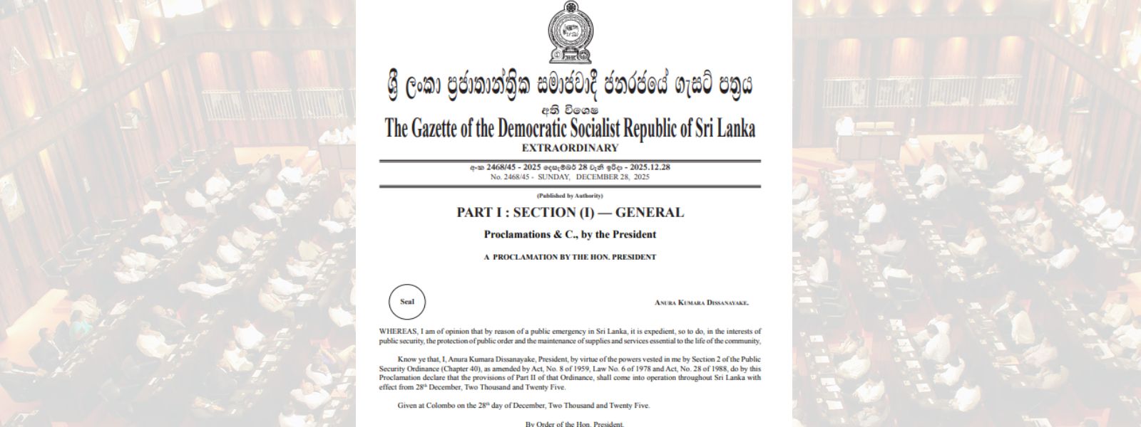 Gazette to Extend State of Emergency Passed